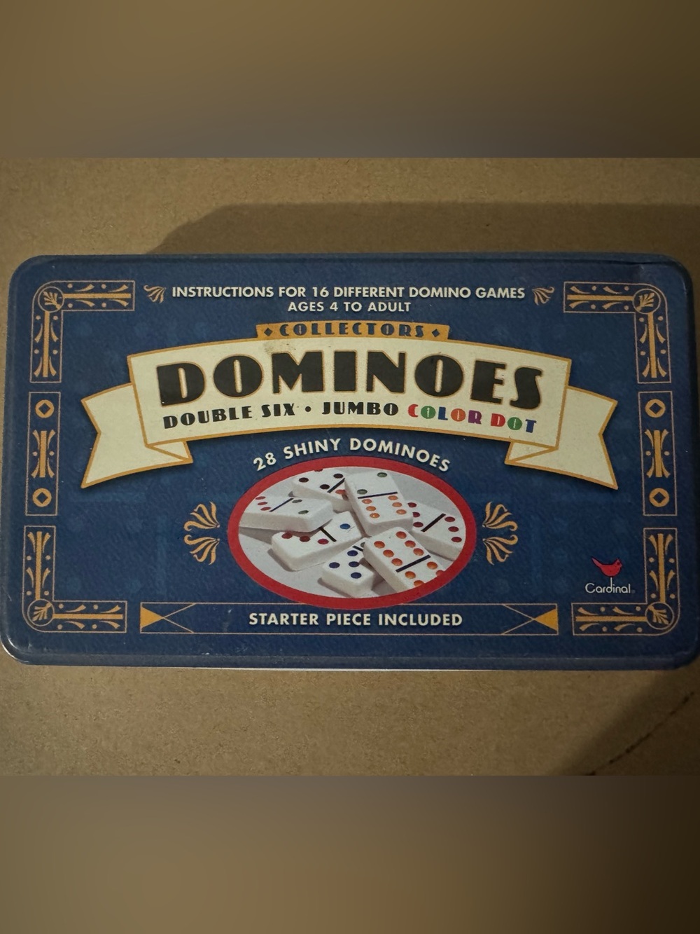 Dominoes Double Six Jumbo Color Dot - Blue Box